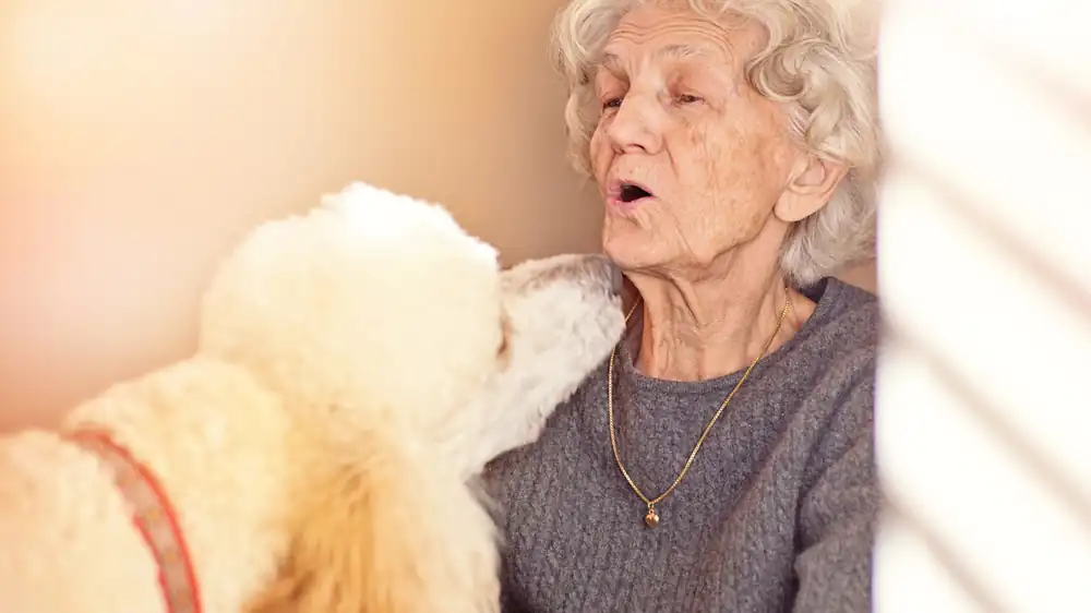 Older woman at home with her dog